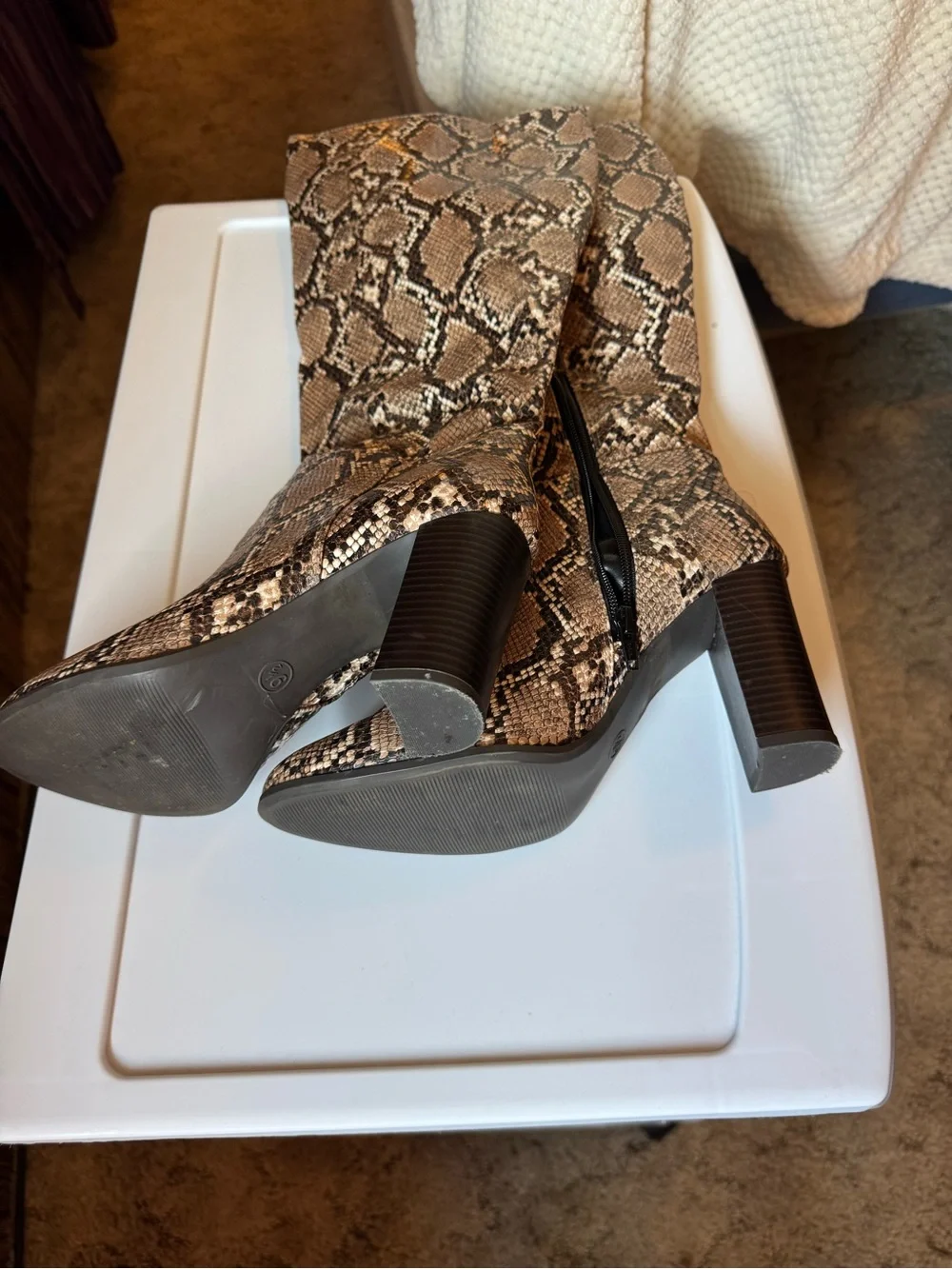 a new day Taupe Snake-Print Over-the-Knee Block Heel Boots